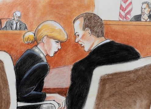 Courtroom sketch of Taylor Swift in court