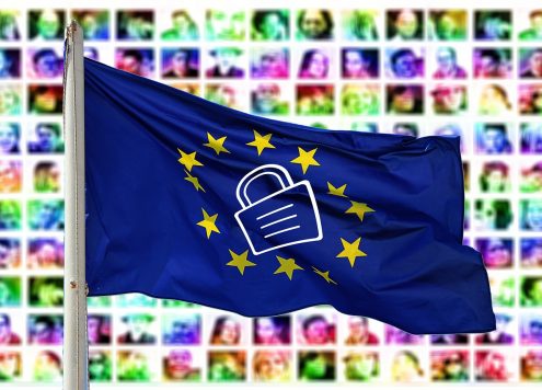GDPR - EU flag with padlock symbolising data security and privacy