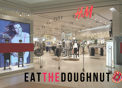 H&M store front with Eat The Doughnut graphic overlay
